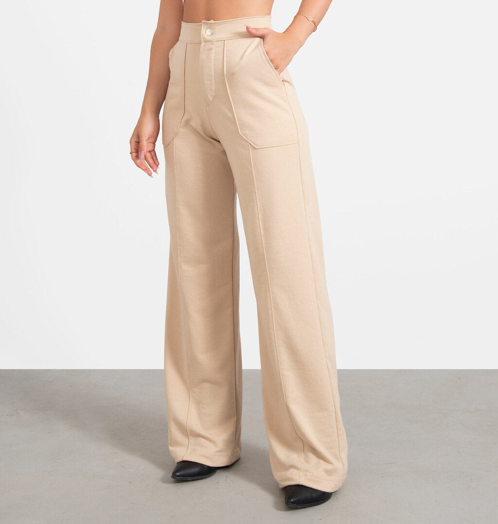 Calça Wide Leg Com Nervura