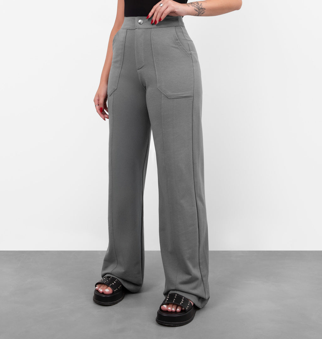 Calça Wide Leg Com Nervura