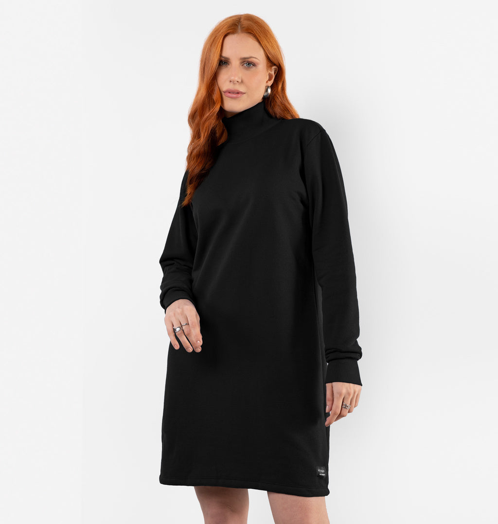Vestido Básico Peluciado Com Gola Alta