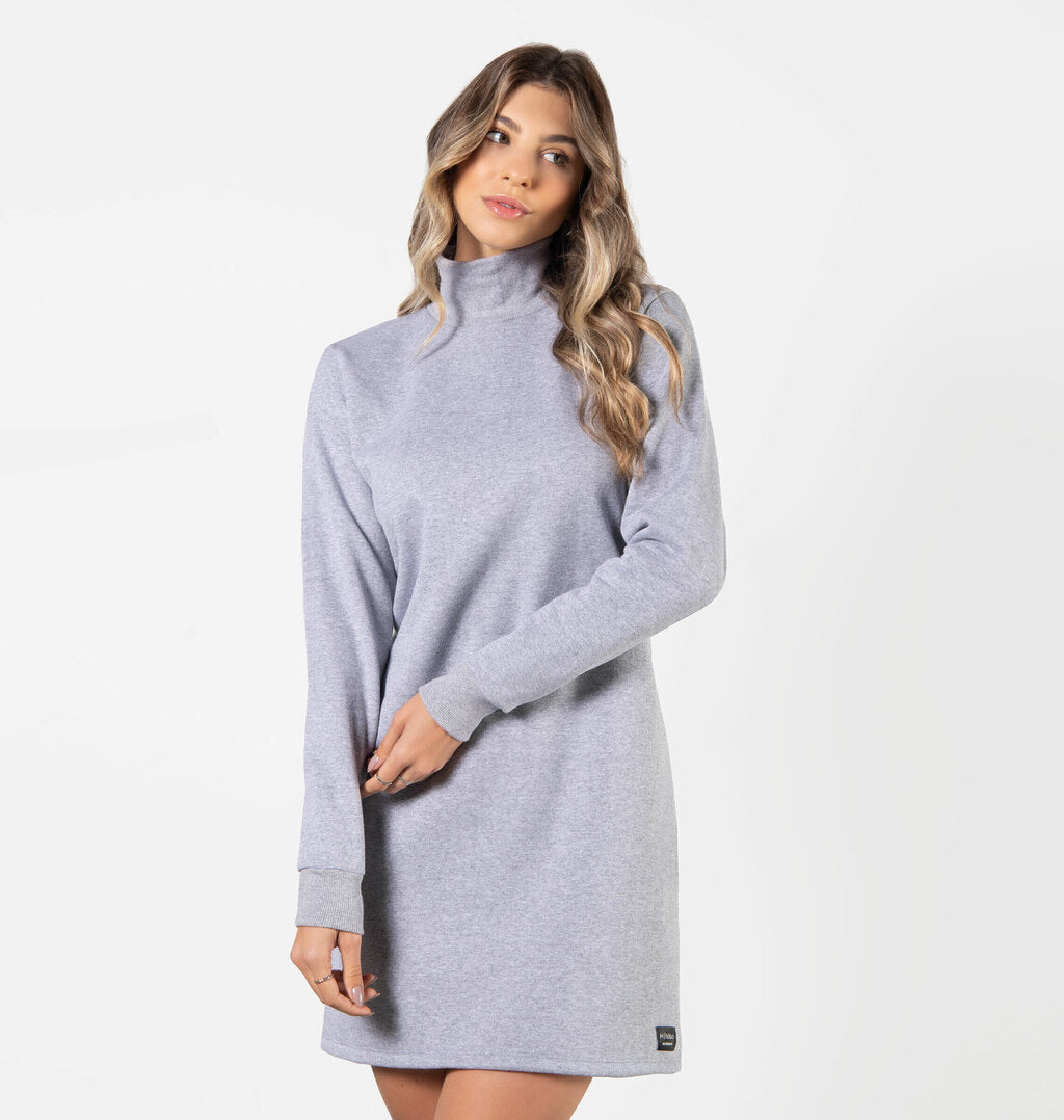 Vestido Básico Peluciado Com Gola Alta