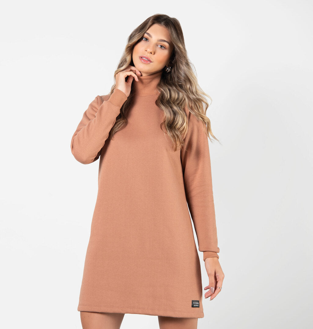 Vestido Básico Peluciado Com Gola Alta