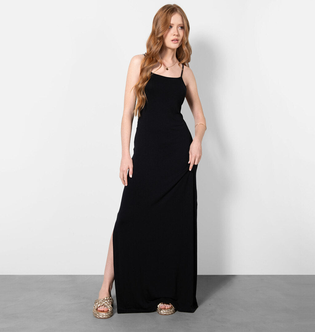 Vestido Longo Com Decote Reto