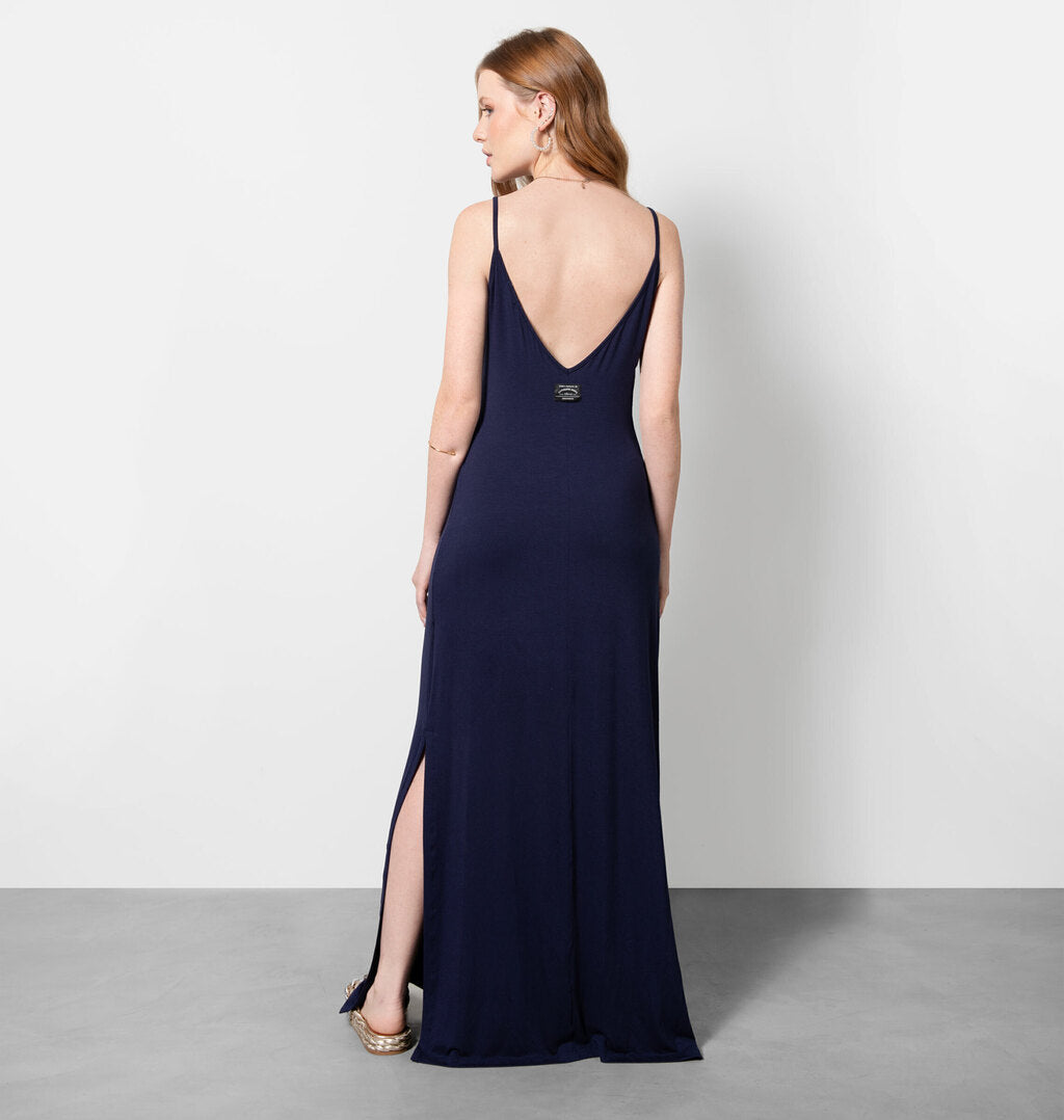 Vestido Longo Com Decote Reto