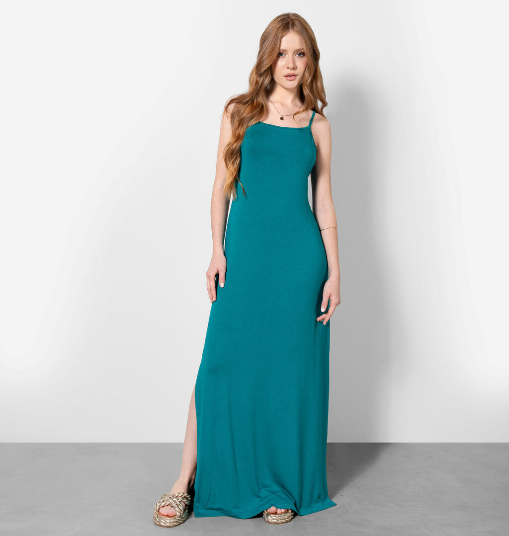 Vestido Longo Com Decote Reto