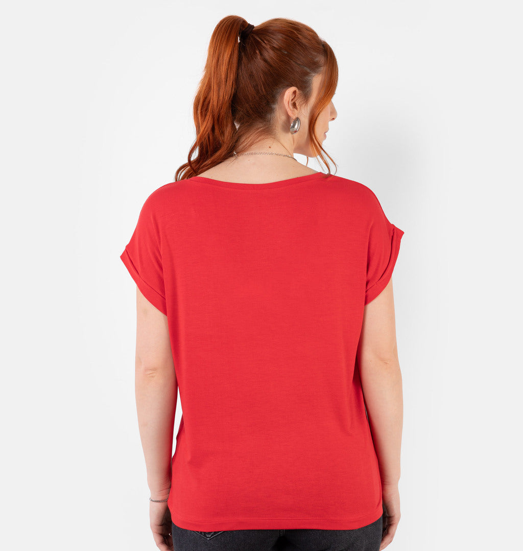 Blusa Básica Com Decote V E Manga Dobrada