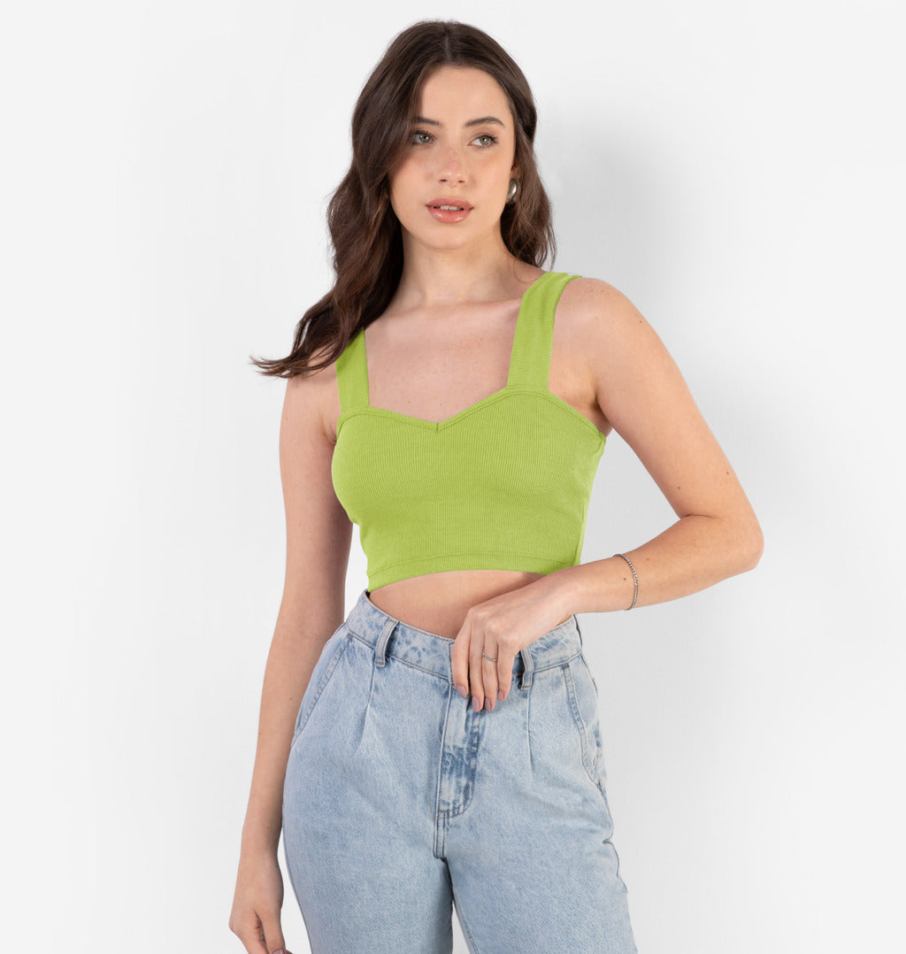 Cropped Com Decote Coração Em Ribana