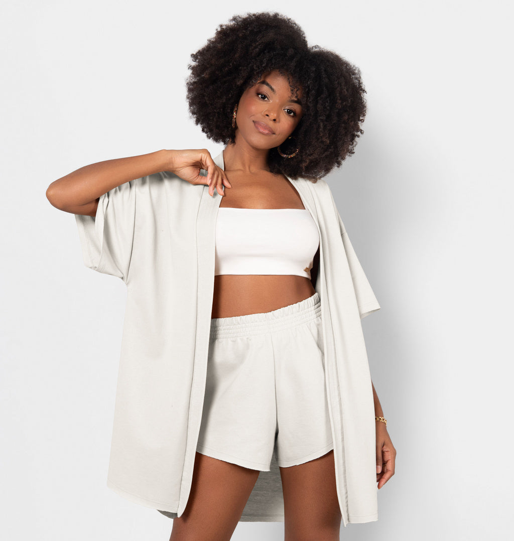 Kimono Amplo Com Abertura Pespontada
