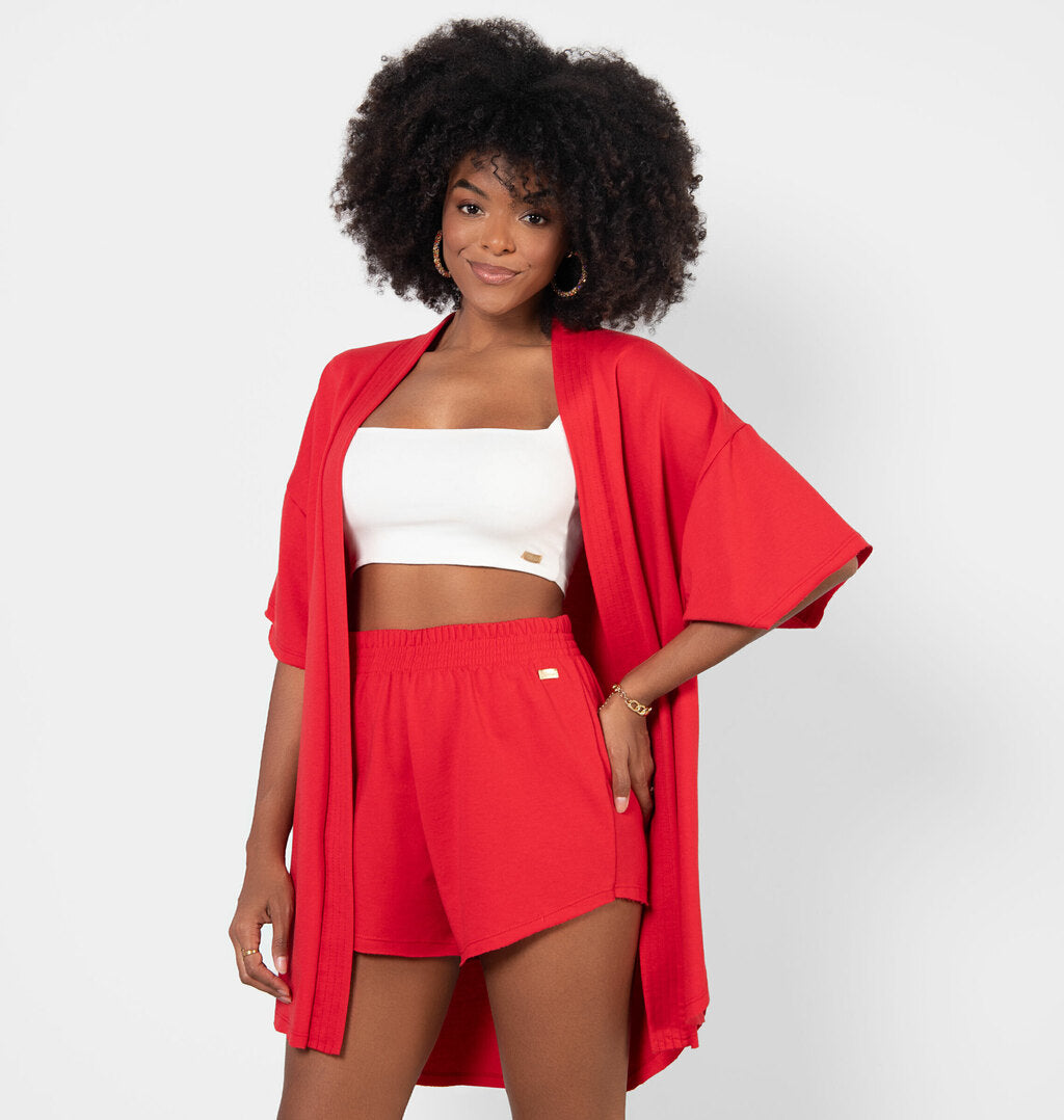Kimono Amplo Com Abertura Pespontada