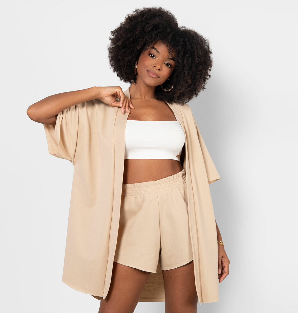 Kimono Amplo Com Abertura Pespontada