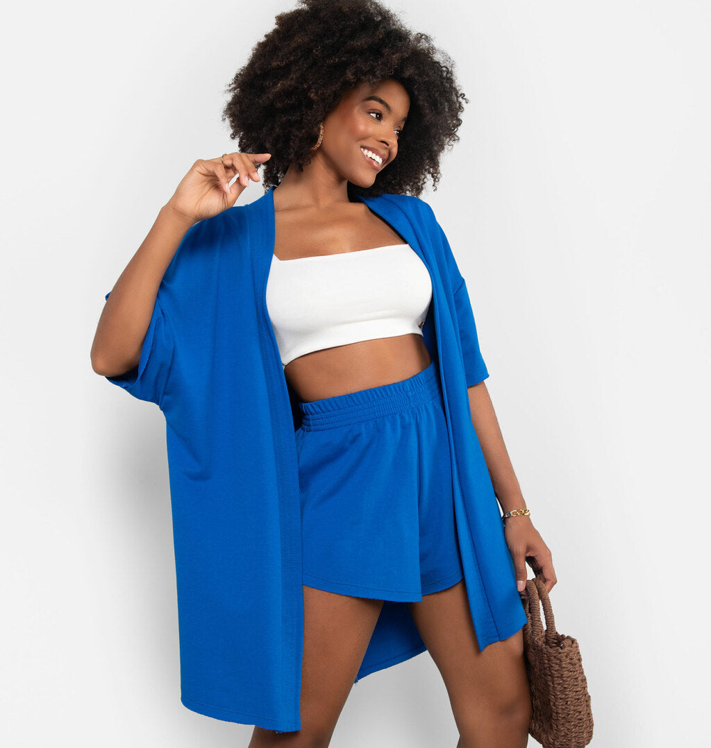 Kimono Amplo Com Abertura Pespontada