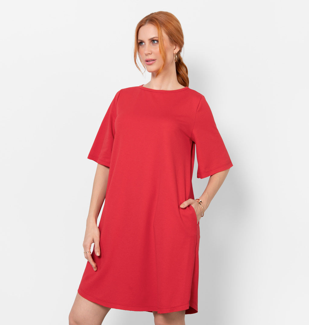 Vestido Curto Com Mangas Sino E Bolsos