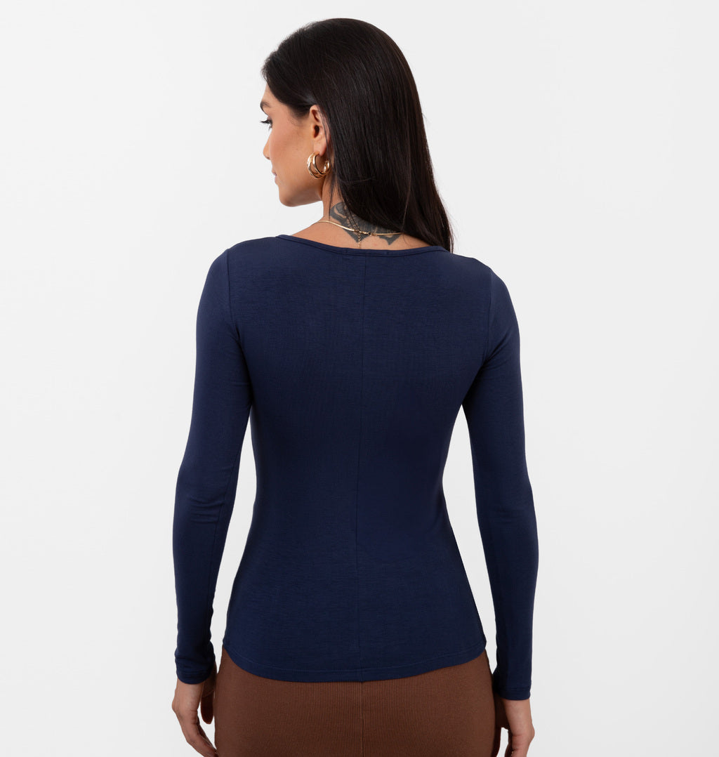 Blusa Manga Longa Com Decote Quadrado