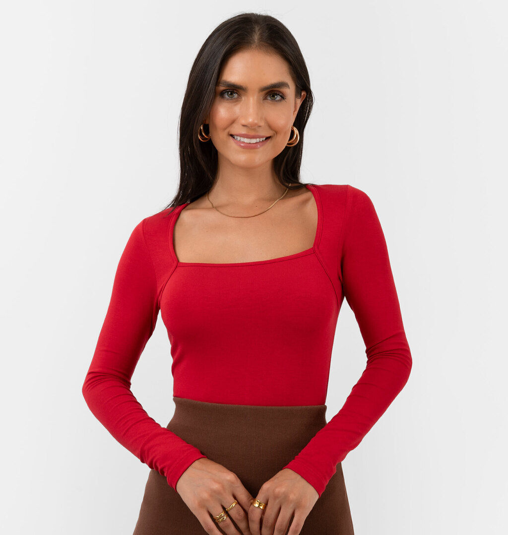 Blusa Manga Longa Com Decote Quadrado