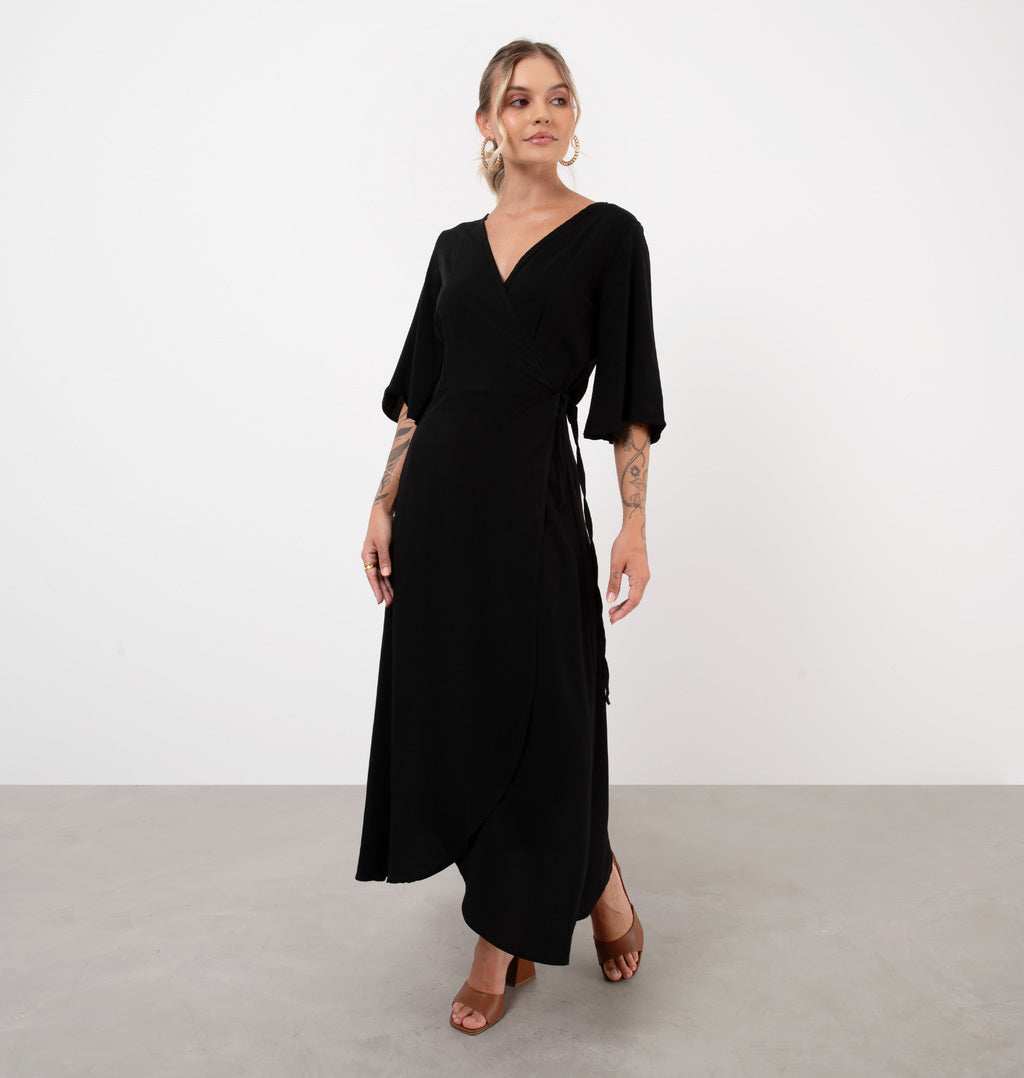 Vestido Midi Envelope Em Viscose