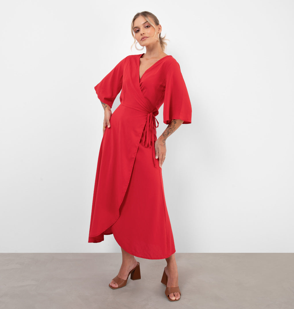 Vestido Midi Envelope Em Viscose