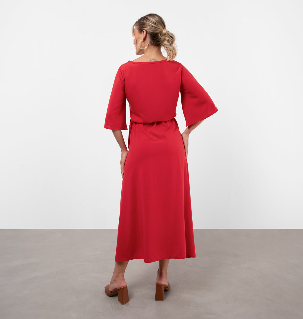 Vestido Midi Envelope Em Viscose
