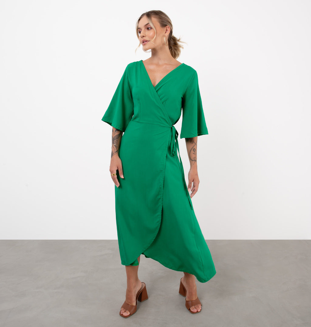 Vestido Midi Envelope Em Viscose