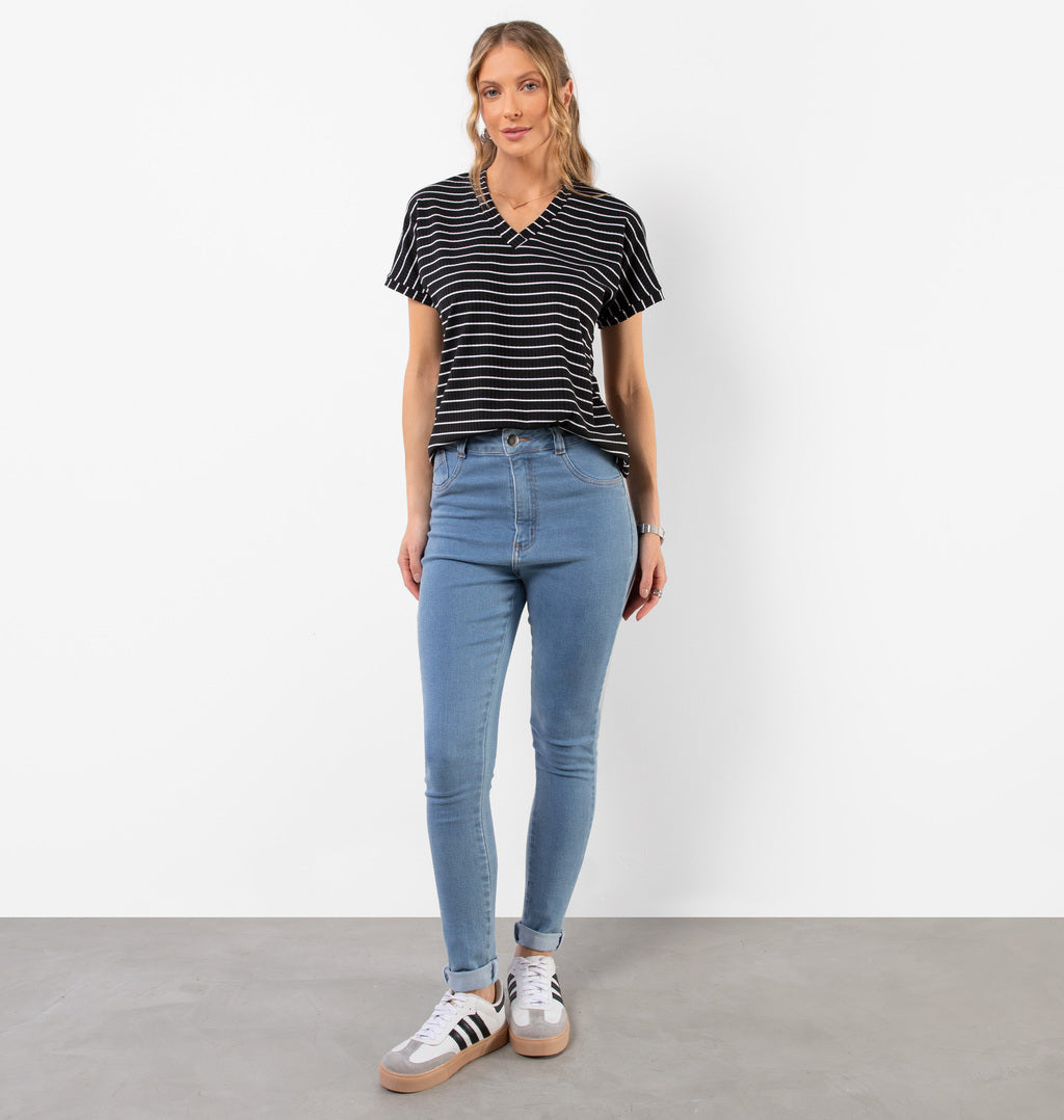 Blusa Com Manga Curta Listrada