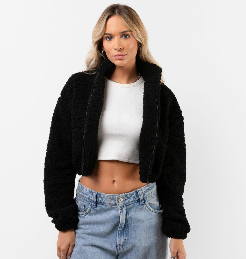 Jaqueta Cropped Teddy Gola Alta