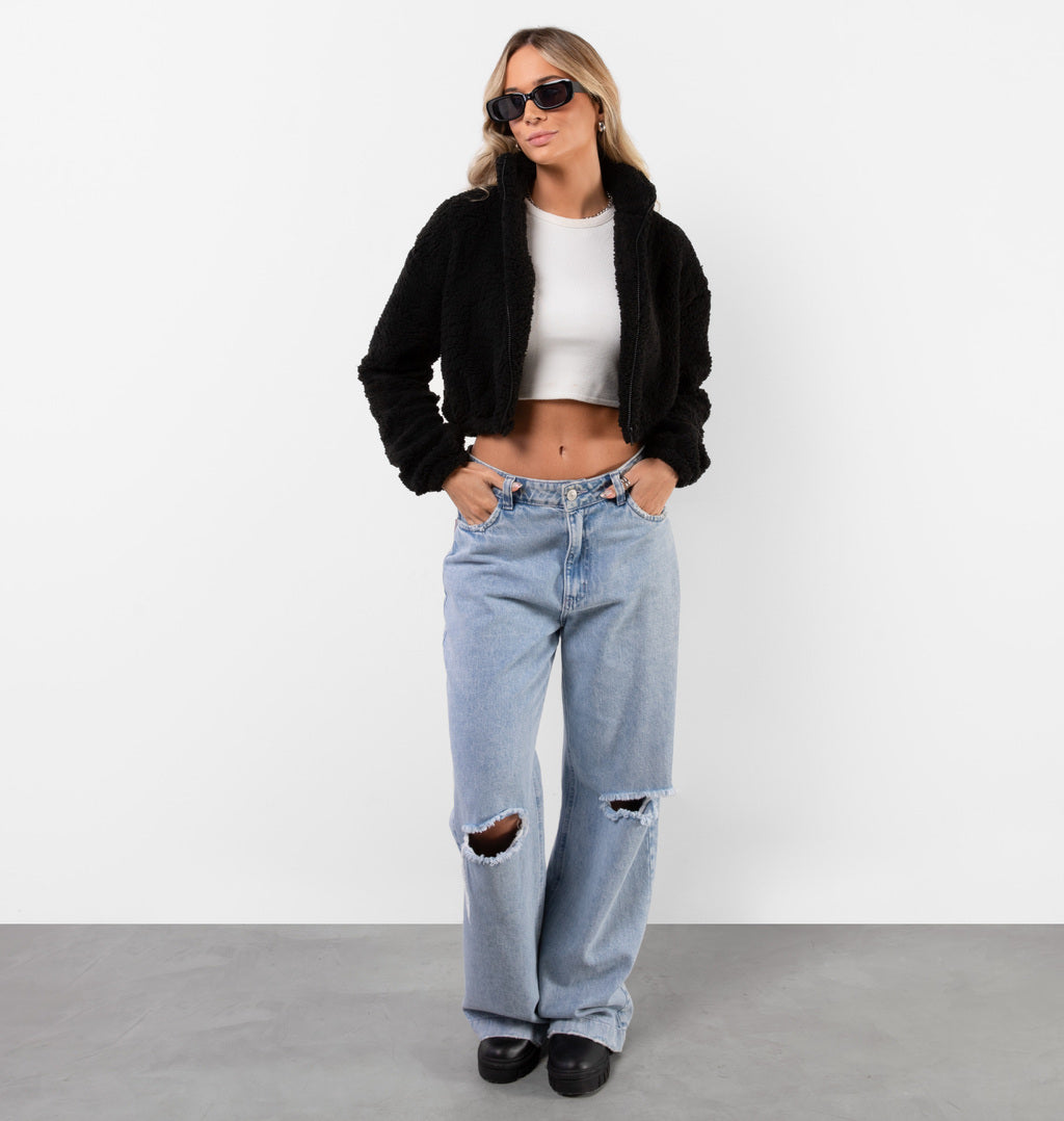 Jaqueta Cropped Teddy Gola Alta