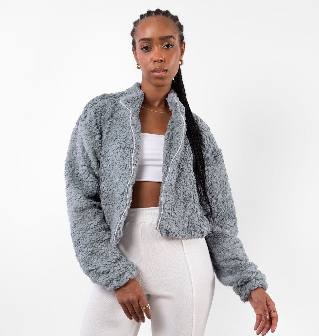 Jaqueta Cropped Teddy Gola Alta