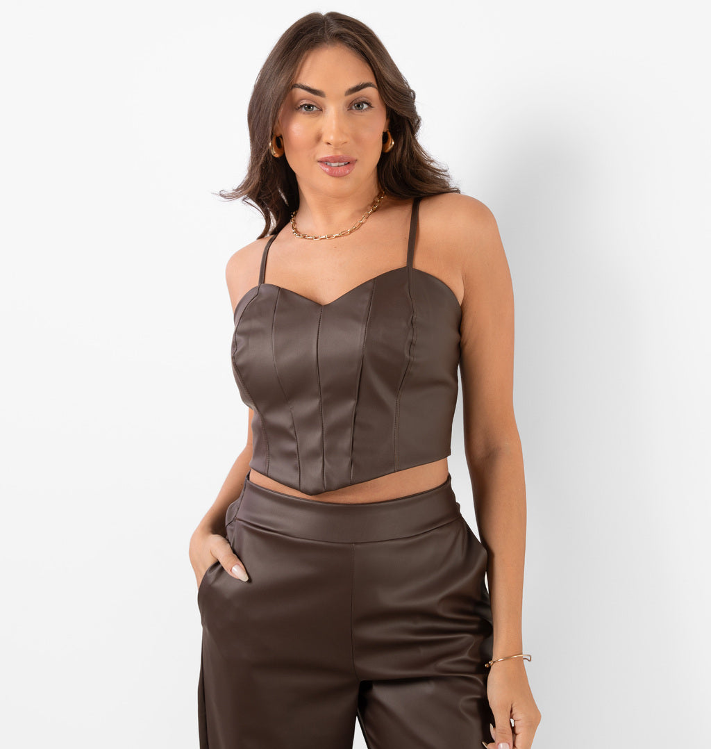 Blusa Cropped Em Couro Ecológico