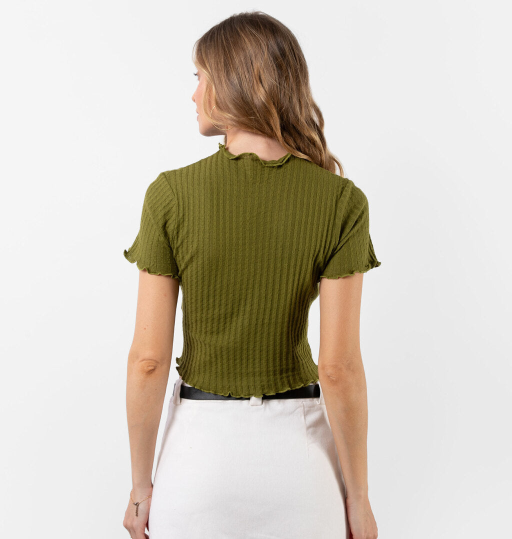 Blusa Manga Curta Em Canelado Crochê