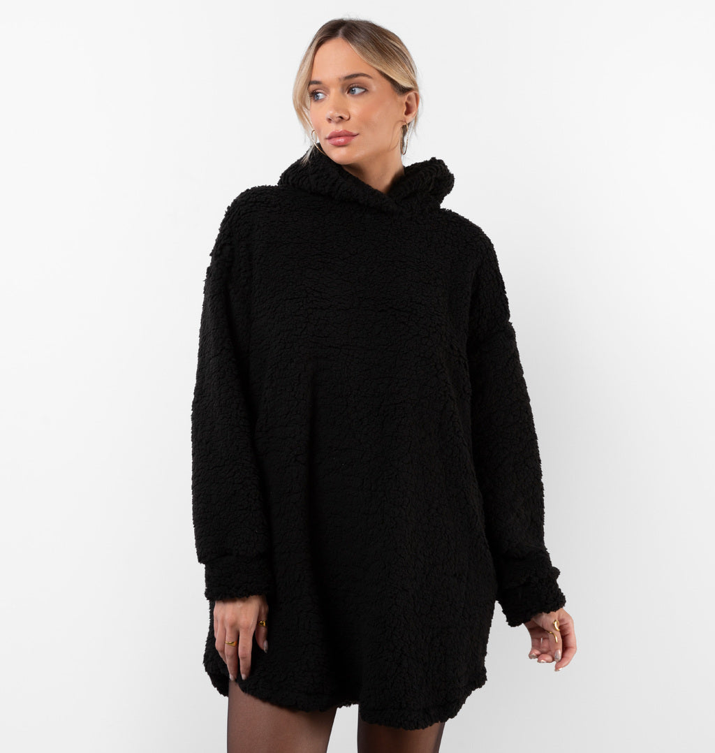 Blusão Vestido Teddy Com Capuz