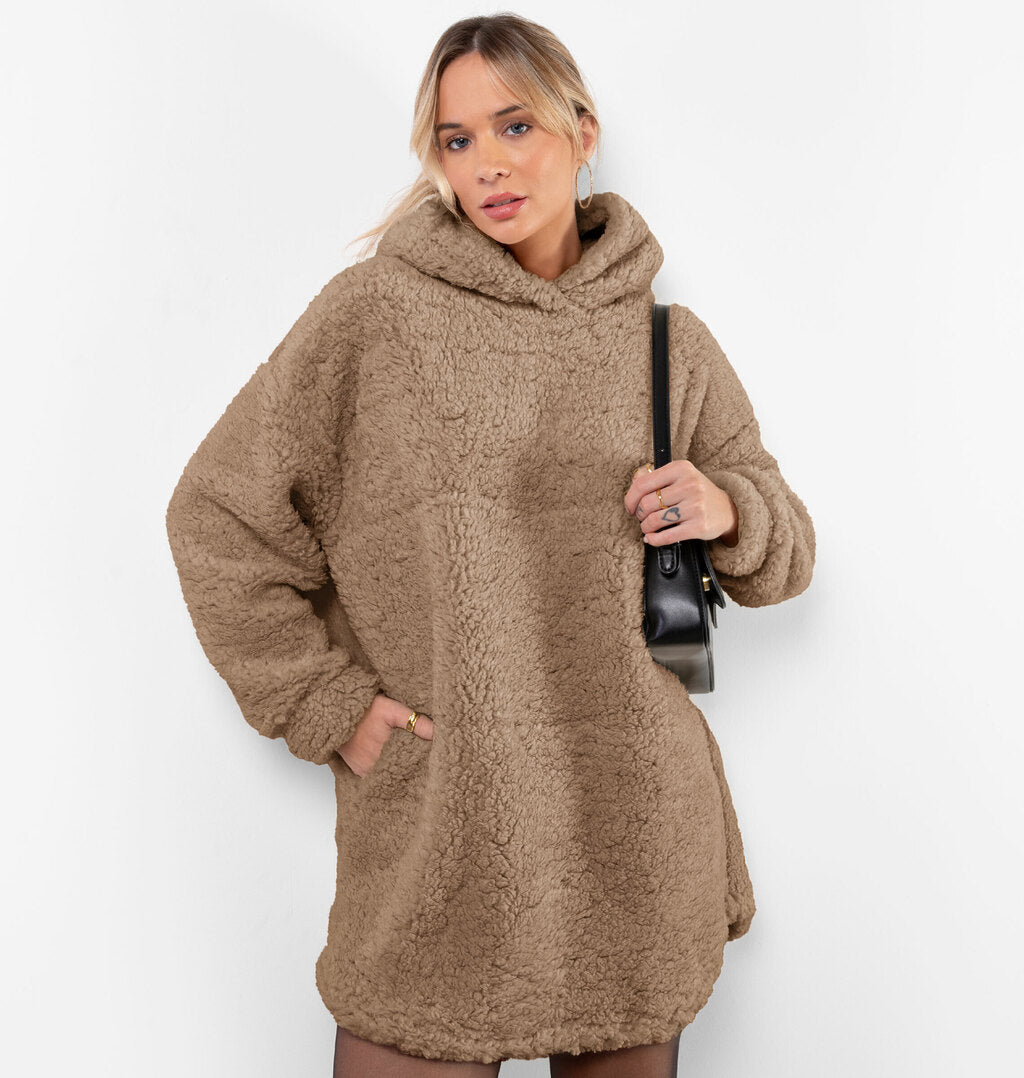 Blusão Vestido Teddy Com Capuz