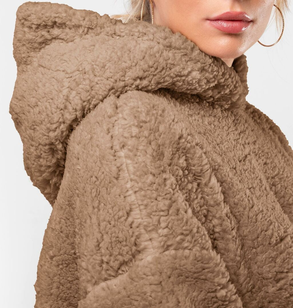 Blusão Vestido Teddy Com Capuz