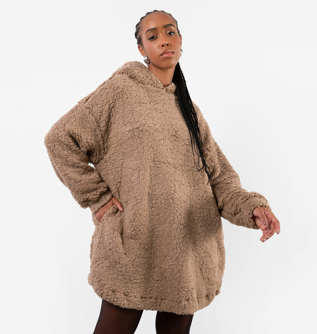 Blusão Vestido Teddy Com Capuz