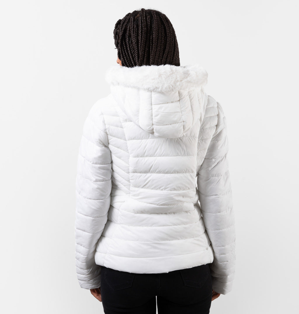 Jaqueta Puffer Peluciada Com Bolsos Frontais