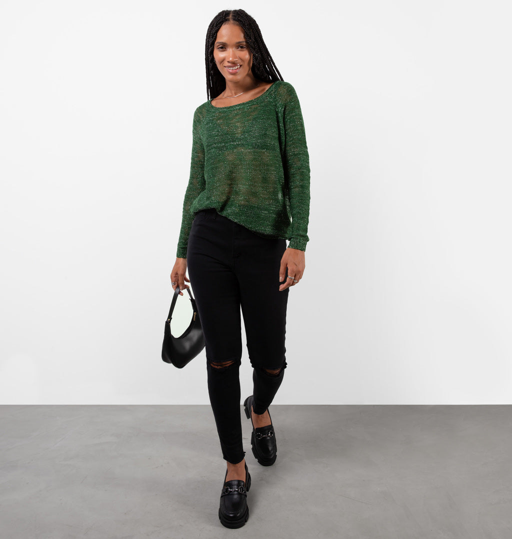 Blusa Manga Longa Em Tricot Com Lurex