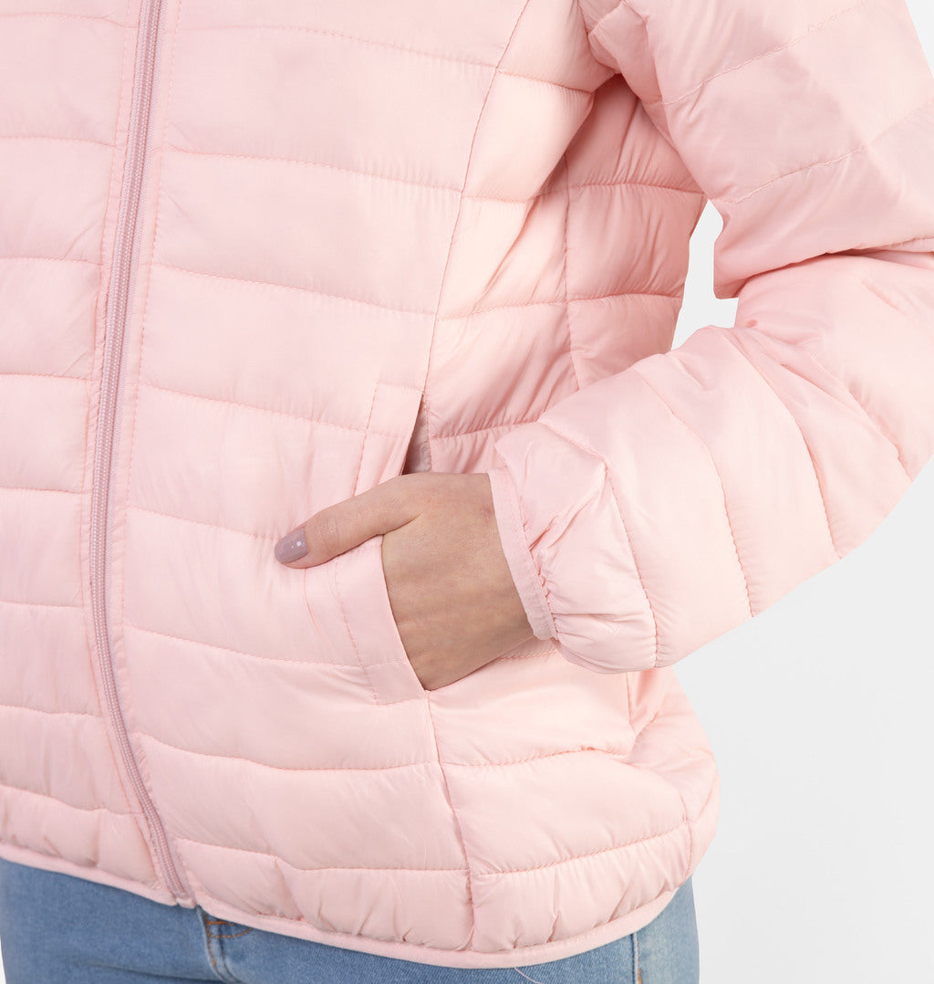 Jaqueta Puffer Com Bolsos E Capuz Removível