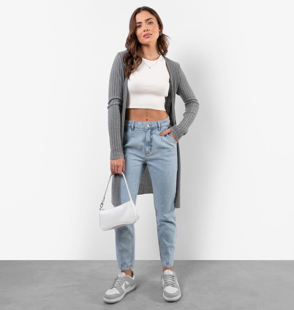 Cardigan Alongado Em Tricot Canelado