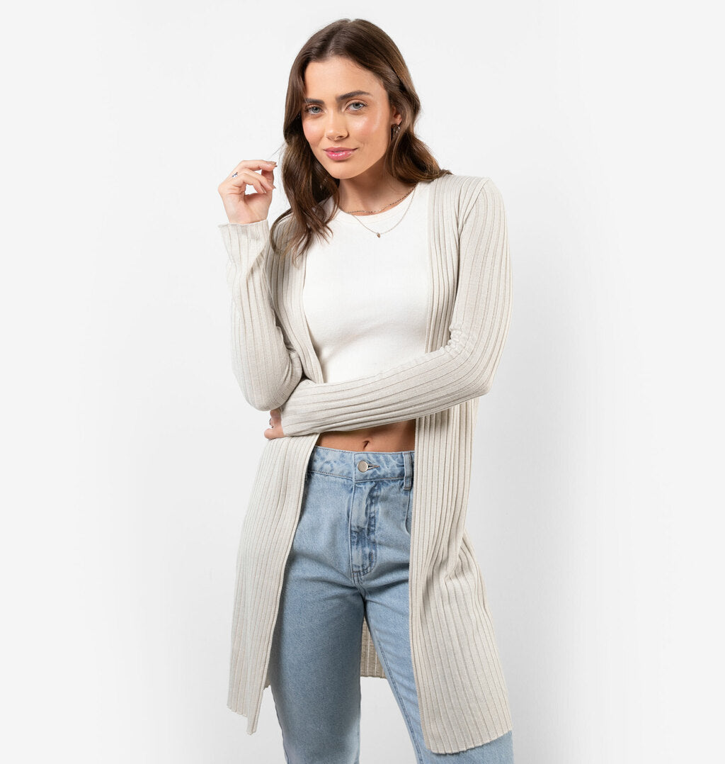 Cardigan Alongado Em Tricot Canelado