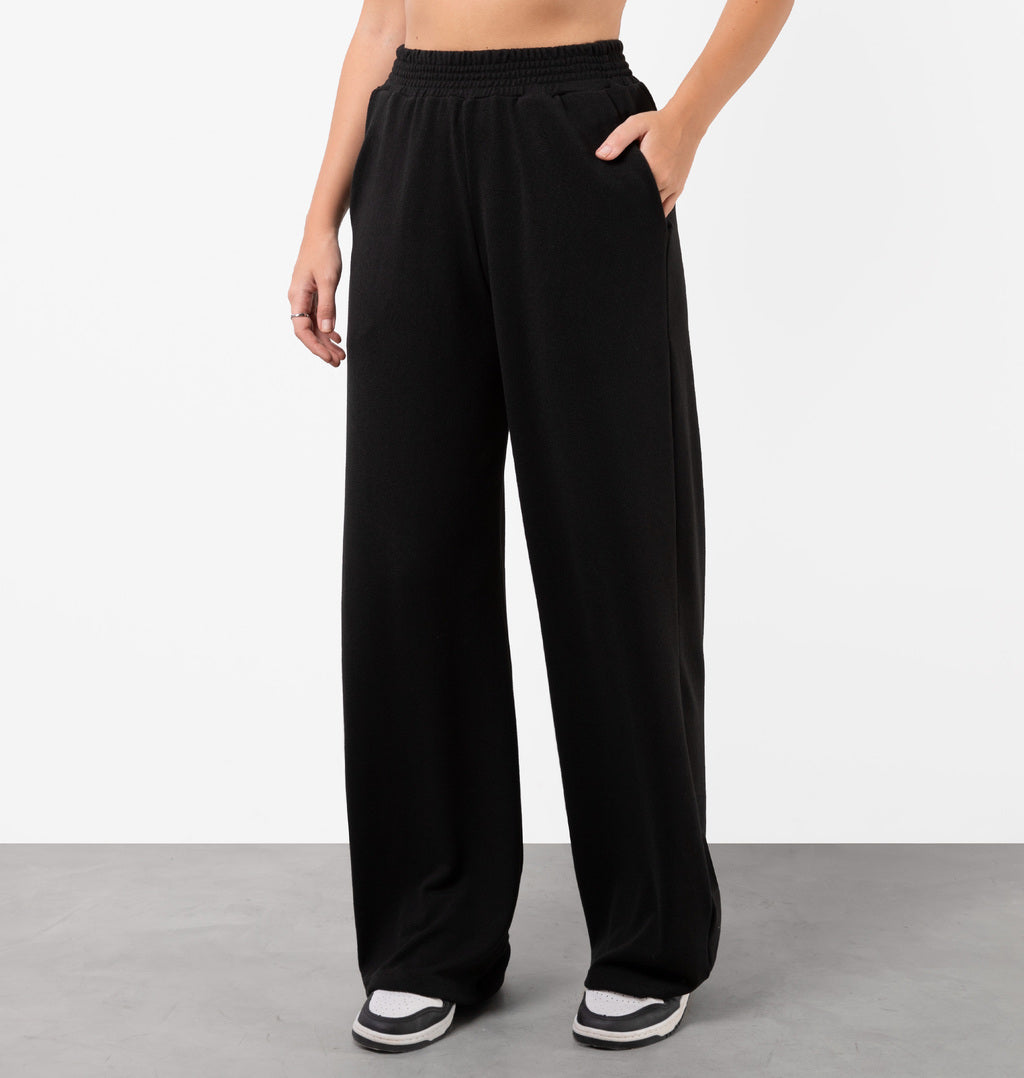 Calça Wide Leg Cós Com Elástico