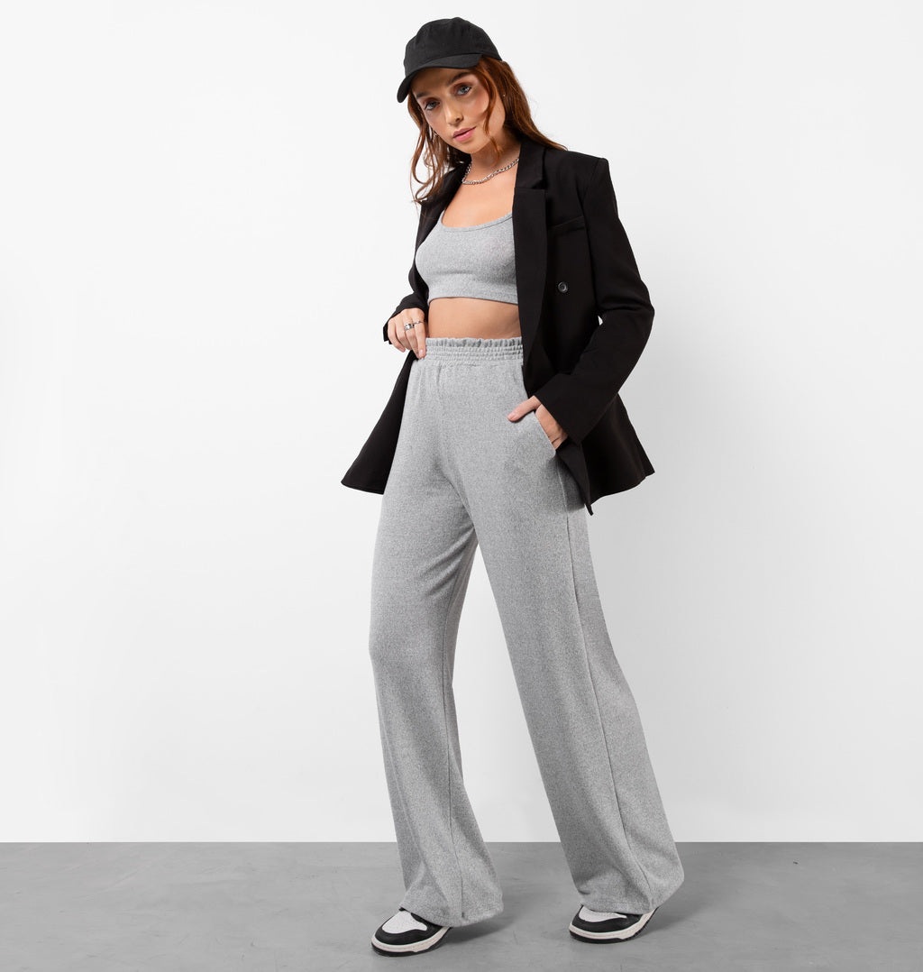 Calça Wide Leg Cós Com Elástico