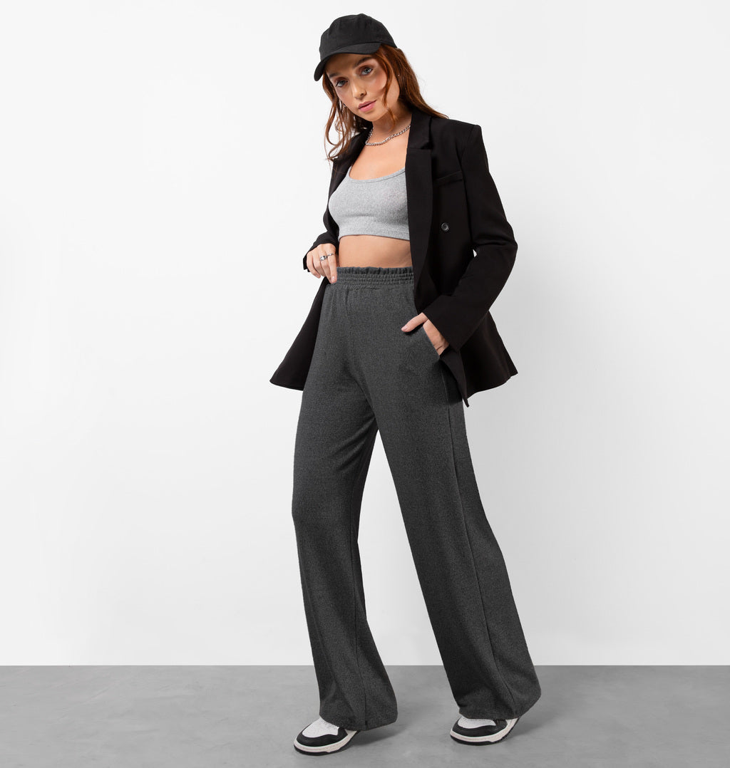 Calça Wide Leg Cós Com Elástico