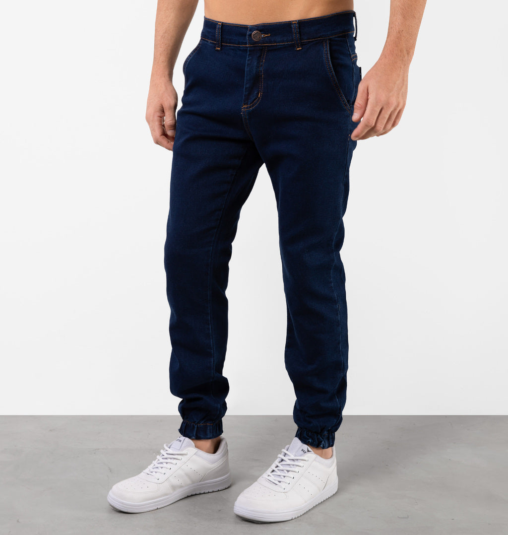Calça Jeans Jogger Com Bolsos
