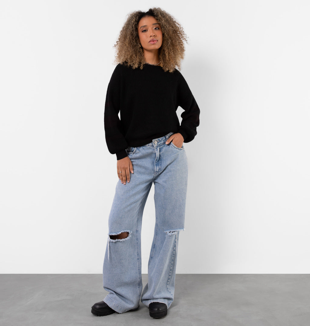 Blusa Em Tricot Com Manga Bufante