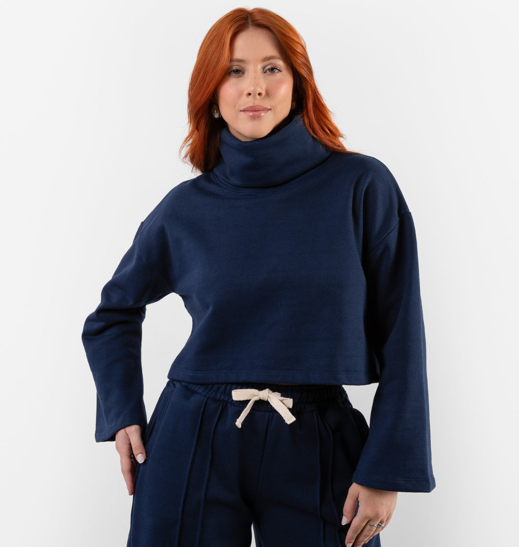 Cropped com Manga Longa e Gola Alta