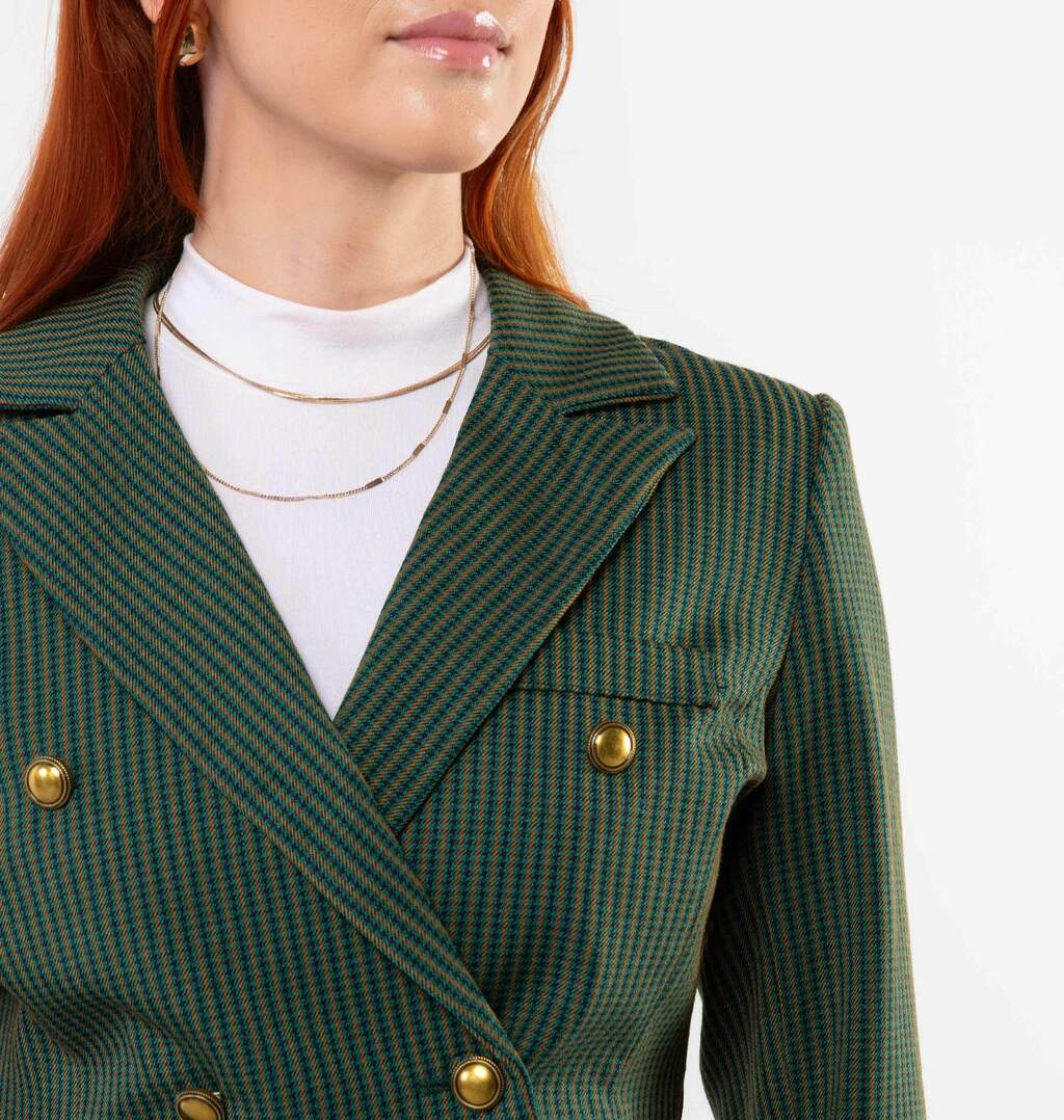 Blazer Cropped Listrado Em Tweed