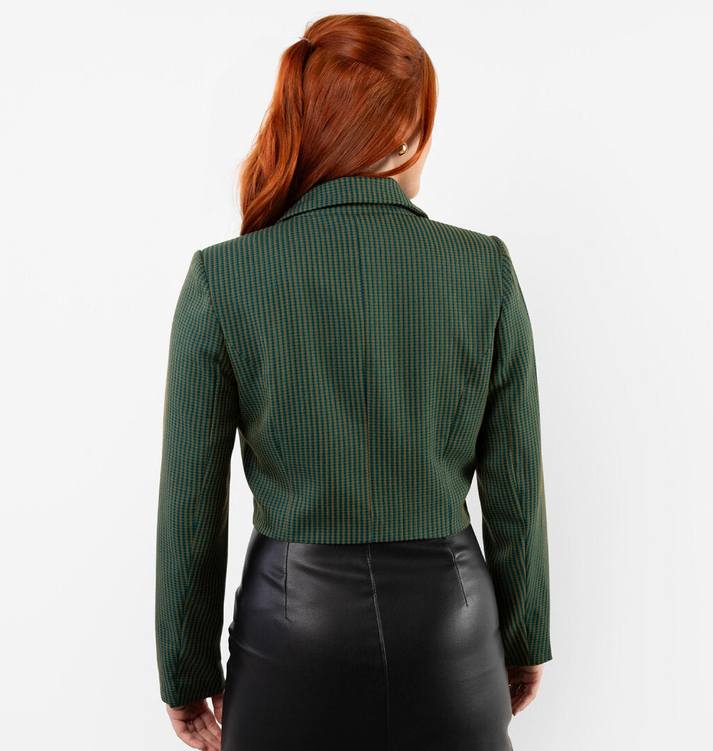 Blazer Cropped Listrado Em Tweed
