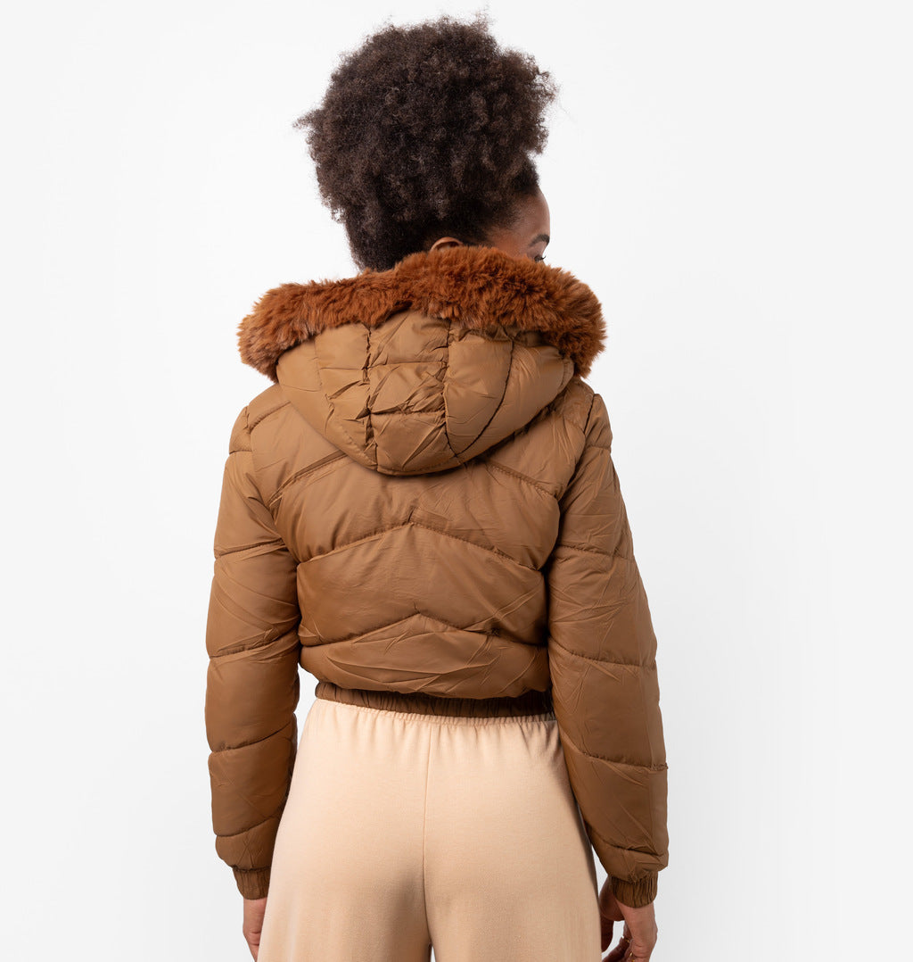 Jaqueta Puffer Com Capuz Removível Peluciado