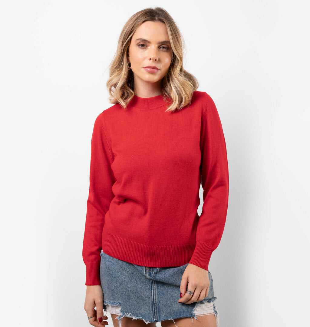 Blusa Em Tricot Com Meia Gola