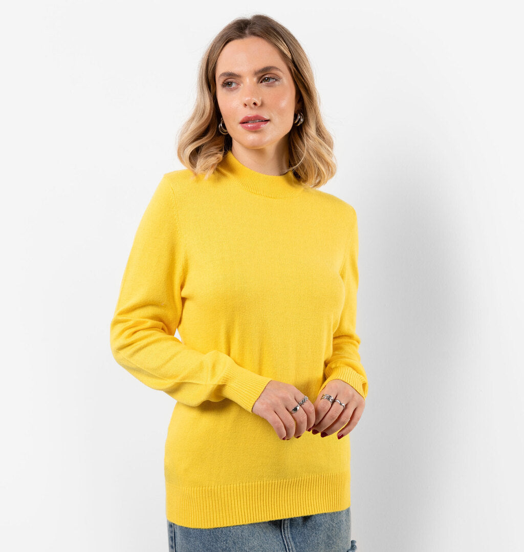 Blusa Em Tricot Com Meia Gola