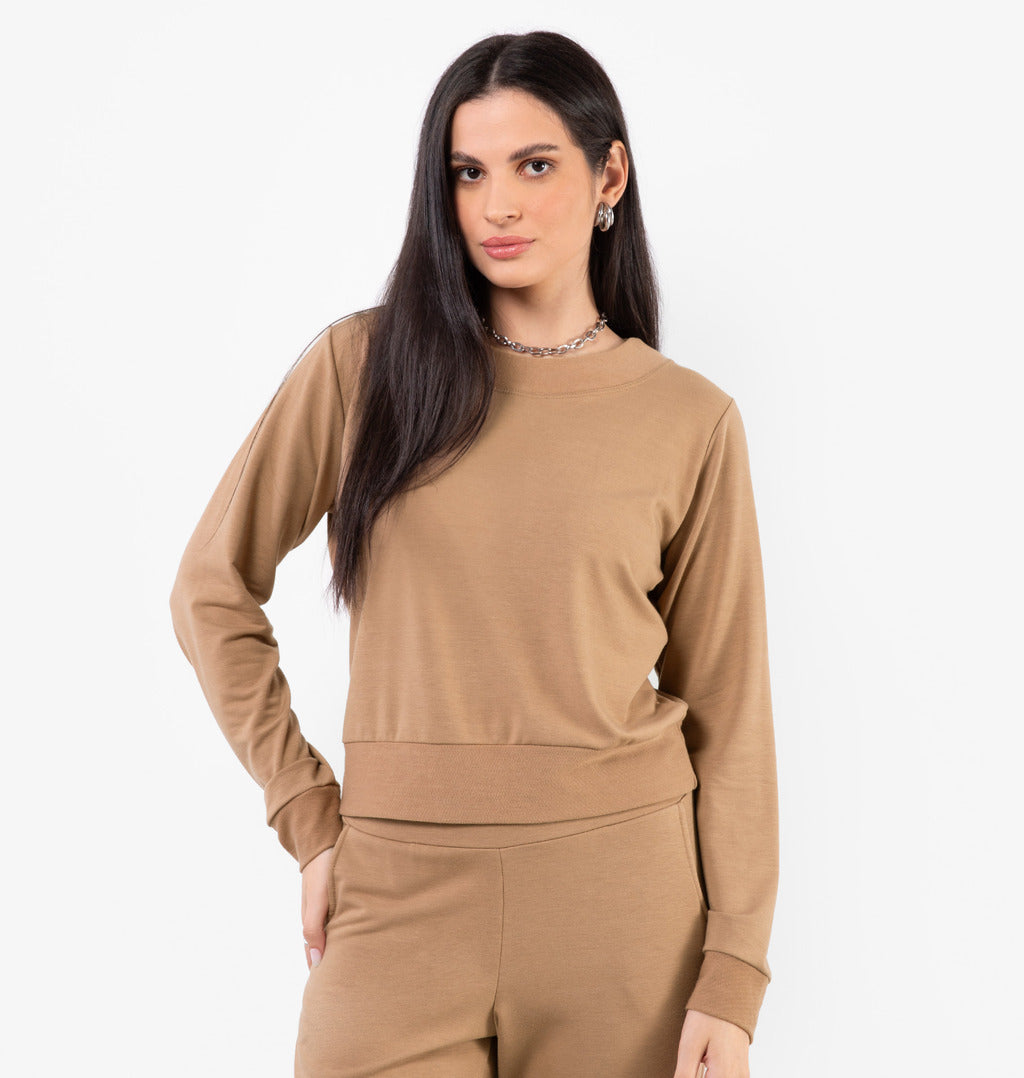 Blusa Em Moletinho Com Gola Redonda