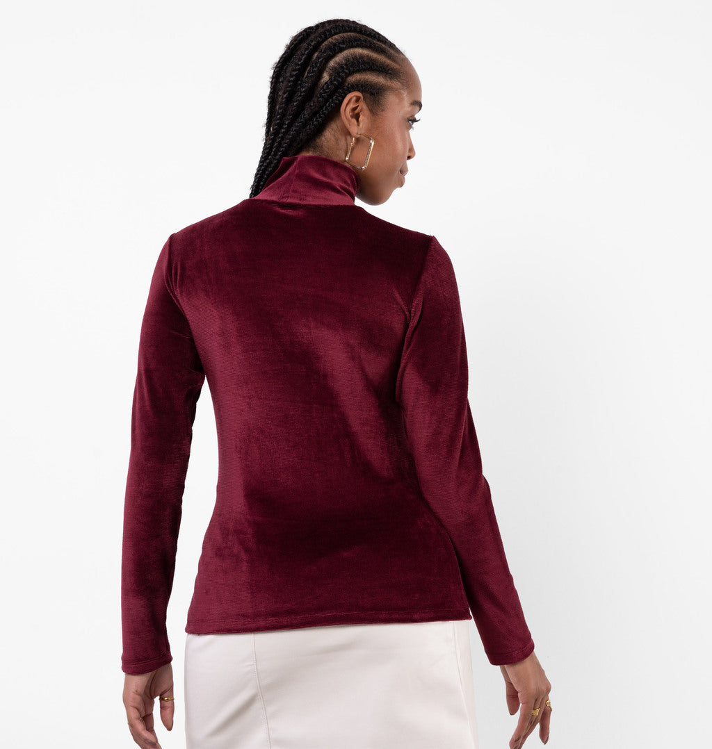 Blusa Gola Alta Em Veludo Cotelê