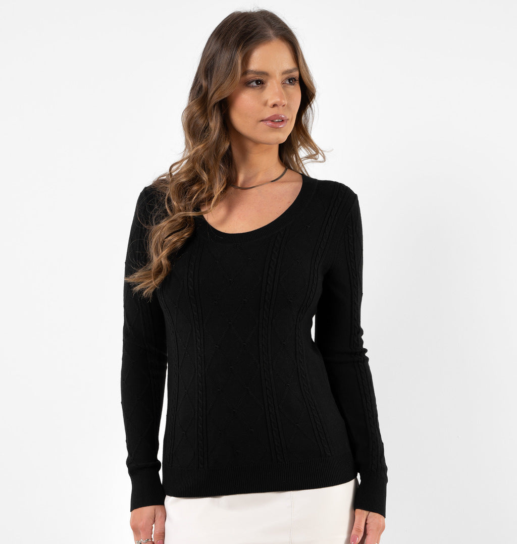 Tricot Com Decote Redondo